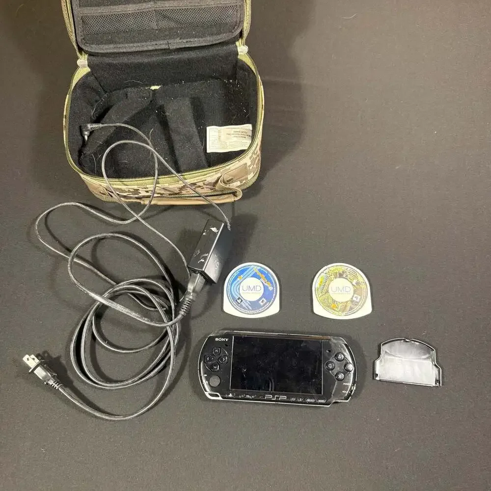 Sony PSP-3001 Console Bundle with Charger, Case, and 2 Games UNTESTED Needs batt
